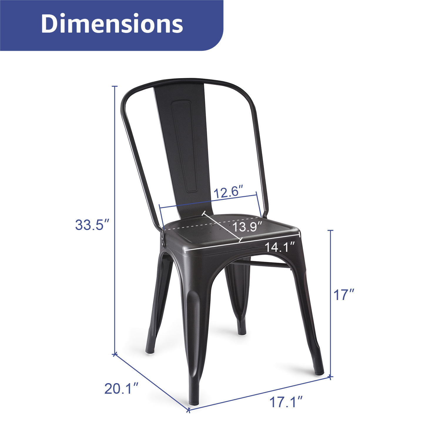 VOLIX 33'' Black Metal Dining Chair Stackable Side Chair  Outdoor Indoor Patio Chair (Set of 4)