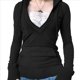 thumbnail image 1 of Sudadera con Capucha para Mujer, de Otoño, de Larga, Holgada, con Encaje, Cuello en V y Bolsillos. Negro M, 1 of 6