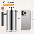 thumbnail image 2 of Meelio Cafetera de prensa francesa pequeña de 350 ml, prensa francesa con aislamiento de doble pared, prensa de café de acero inoxidable, incluye 2 filtros adicionales y 1 cuchara de café (1 taza, 12, 2 of 5