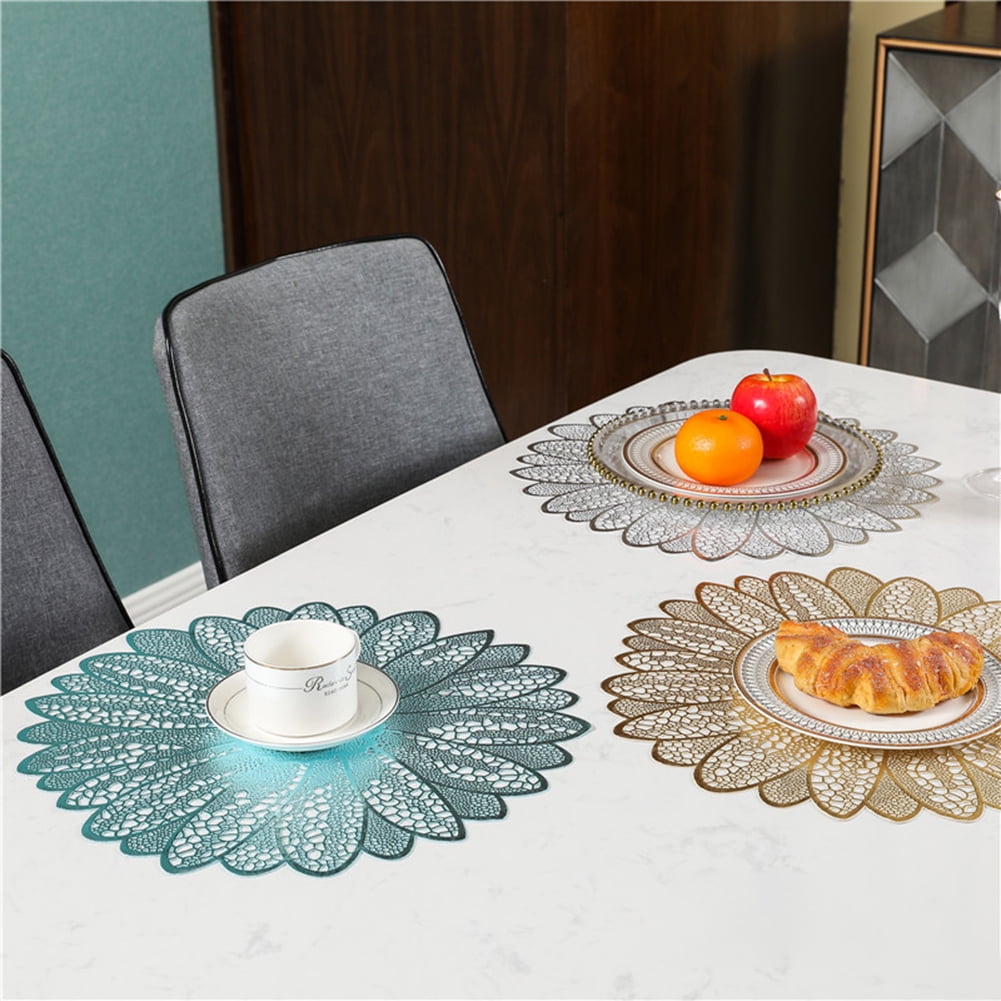 Floral Placemats Set of 4 Colorful Flower and Leaf Green Bule Table Mats Spring Summer Autunm Place Mats for Kitchen Dining Decor Waterproof Non-Slip Heat-Resistant Washable 12 X 18 in