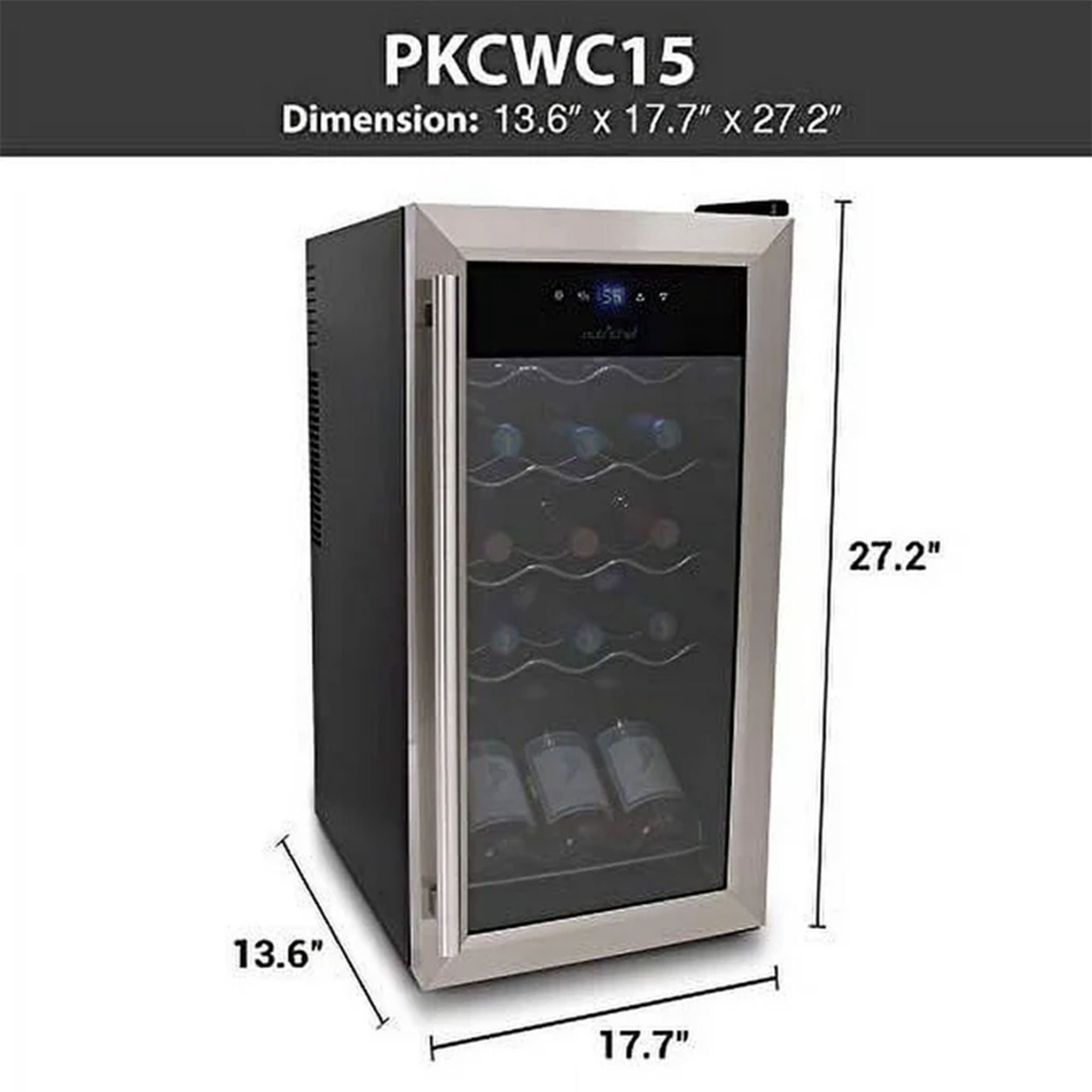 NutriChef PKCWC15 - Wine Chilling Refrigerator Cellar - Touch Button Control with Air Tight Seal, Contains Placement for Standing Bottles (15 Bottle Storage Capacity)