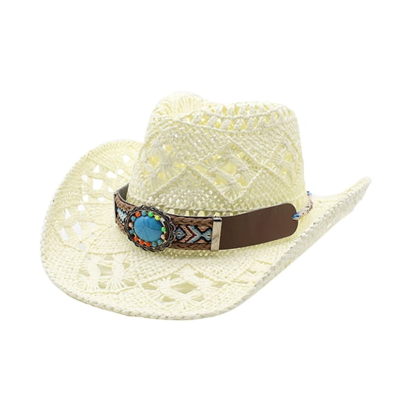 AWZXDE Men Women Summer Handmade Straw Cowboy Hat Hollowed Out Design Western Style Sun Protection Cap