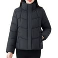 thumbnail image 2 of AUNVITO Women's Quilted Winter Coat Long Sleeve Hoodless Solid Color Polyester Casual Outerwear, 2 of 8