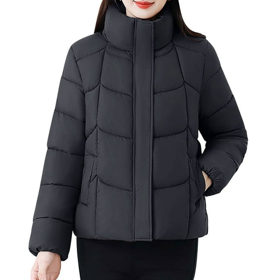 MaFYtyTPR Women's Winter Down Jacket Fashion Casual Solid Color Long Sleeved Hooded Pocket Thermal Coats Black L