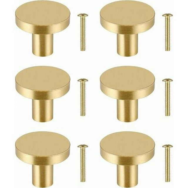 6 Pcs Boutons de Meubles Ronds, Bouton de Tiroir en Laiton Massif, Poignée de Meuble de Placard, Poignée de Porte Dorée pour Placard, Poignée de Meuble Dorée, Trou Unique avec 6 Vis pour Commode Garde-Robe