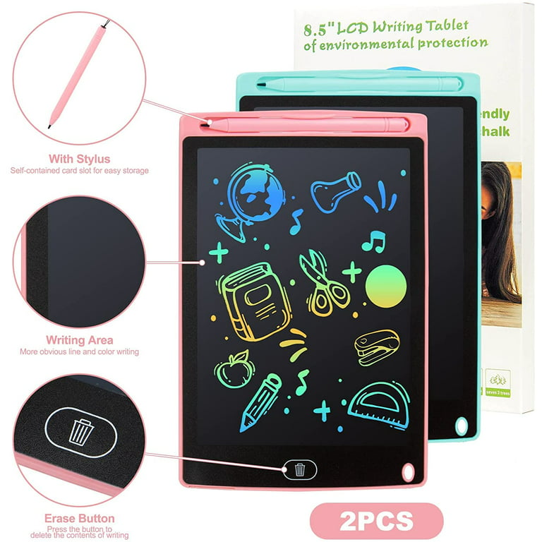 LCD Writing Tablet, 2 Packs Drawing Pads for Kids 3 4 5 6 Years Old 8.5  Inch Colorful Lines Doodle Scribble Boards Educational Toys for Boys Girls