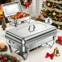 WARMOUNTS Chafing Dishes for Buffet 9QT 2 Pack, Easily Assemble Food Grade 430 Stainless Steel Chafing Dish Buffet Set w/Foldable Frame, No Finger Cut Chafers for Catering, Party (Full Size Pan)