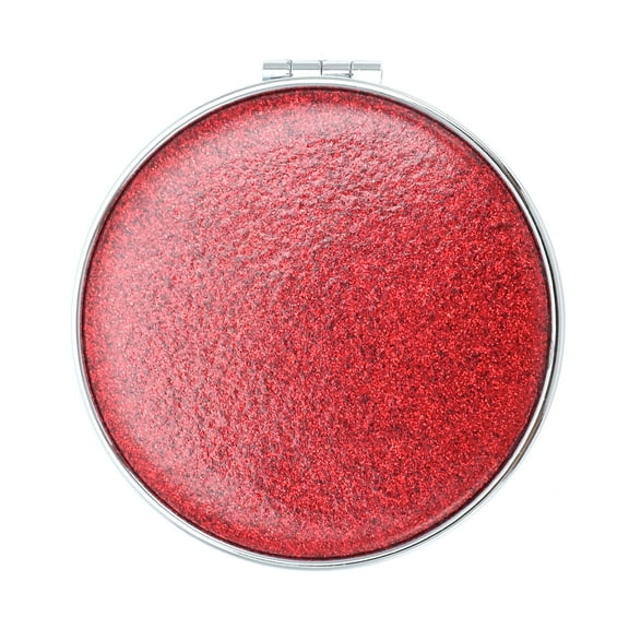 Unique Bargains 1 Pc Women Double-sided Makeup Mirror for Travel Vacation Red Aluminum Mirror PU Leather