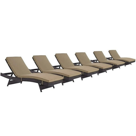 Pemberly Row Modern Rattan Outdoor Chaise in Espresso/Mocha Brown (Set of 6)