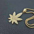 thumbnail image 4 of Hip Hop Full Zircon Men Women Golden Hemp Leaf Pendants Weed Chains Bling Jamaica Esserteauiana 14K Yellow Gold Jewelry Necklaces, 4 of 5