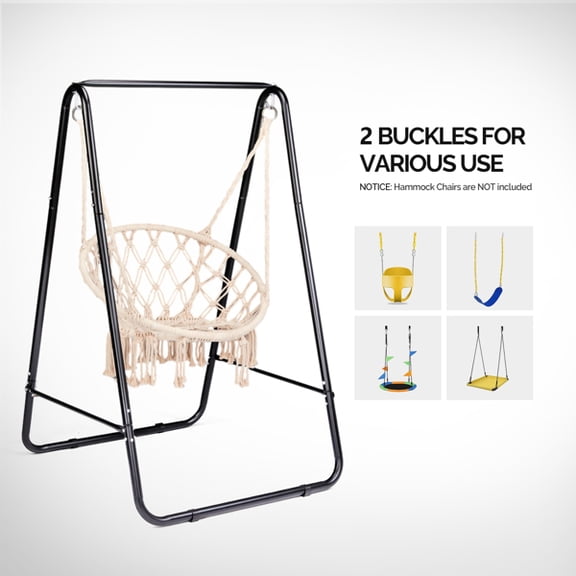 Outdoor Hammock Chair Stand Only, Swing Stand with 2 Hooks, Max Load 600lbs, Fits Most Hanging Chairs, Black (Without Hammock Chair)