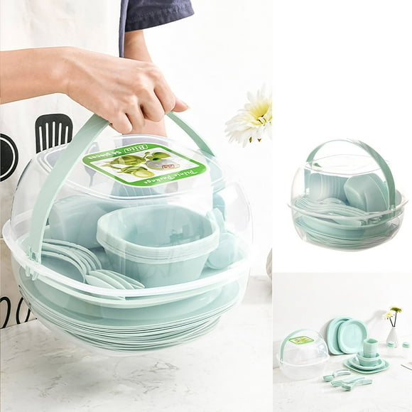 Dvkptbk Portable Camping Tableware Set Camping Picnic Plates Spoons Bowls Chopsticks Portable Lunch Box 54 Pcs Camping & Hiking