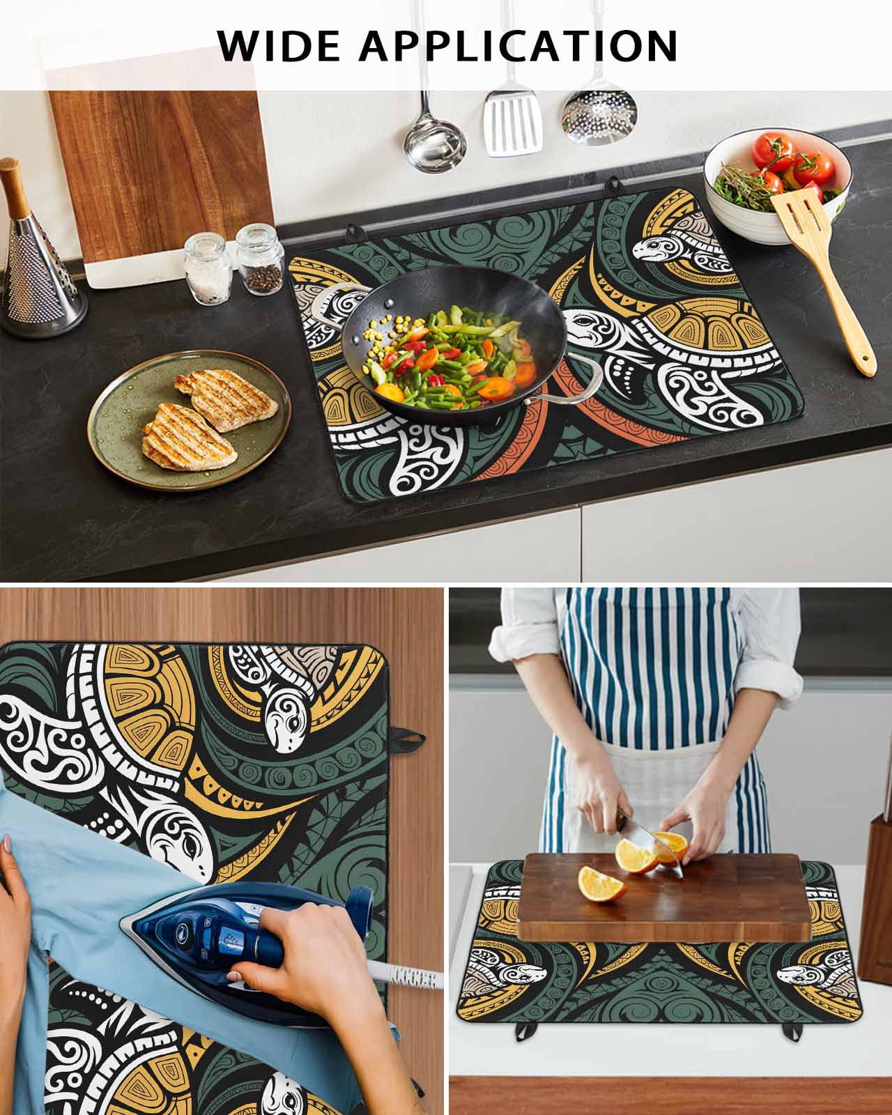 Large Induction Cooktop Protector Mat Polynesia Texture Stove Top Covers for Electric Stove, Traditional Tribe Coastal Turtle Abstract Decorative Stove Burner Cover Mats, Glass Top Stove Cover
