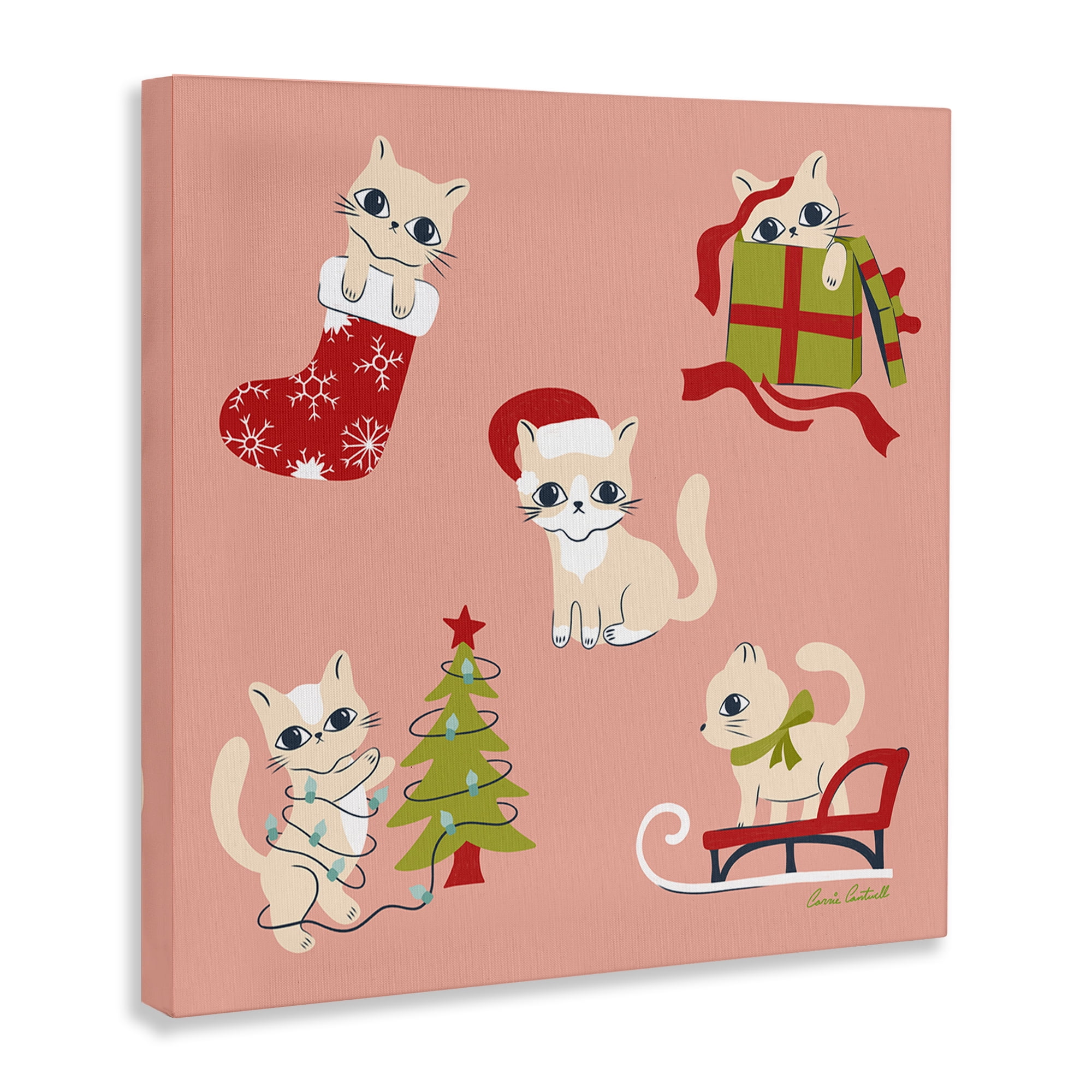 Stupell Industries Festive Cats Cute Holidays Holiday Painting Gallery Wrapped Canvas Art Prints Wall Art, 30 x 30