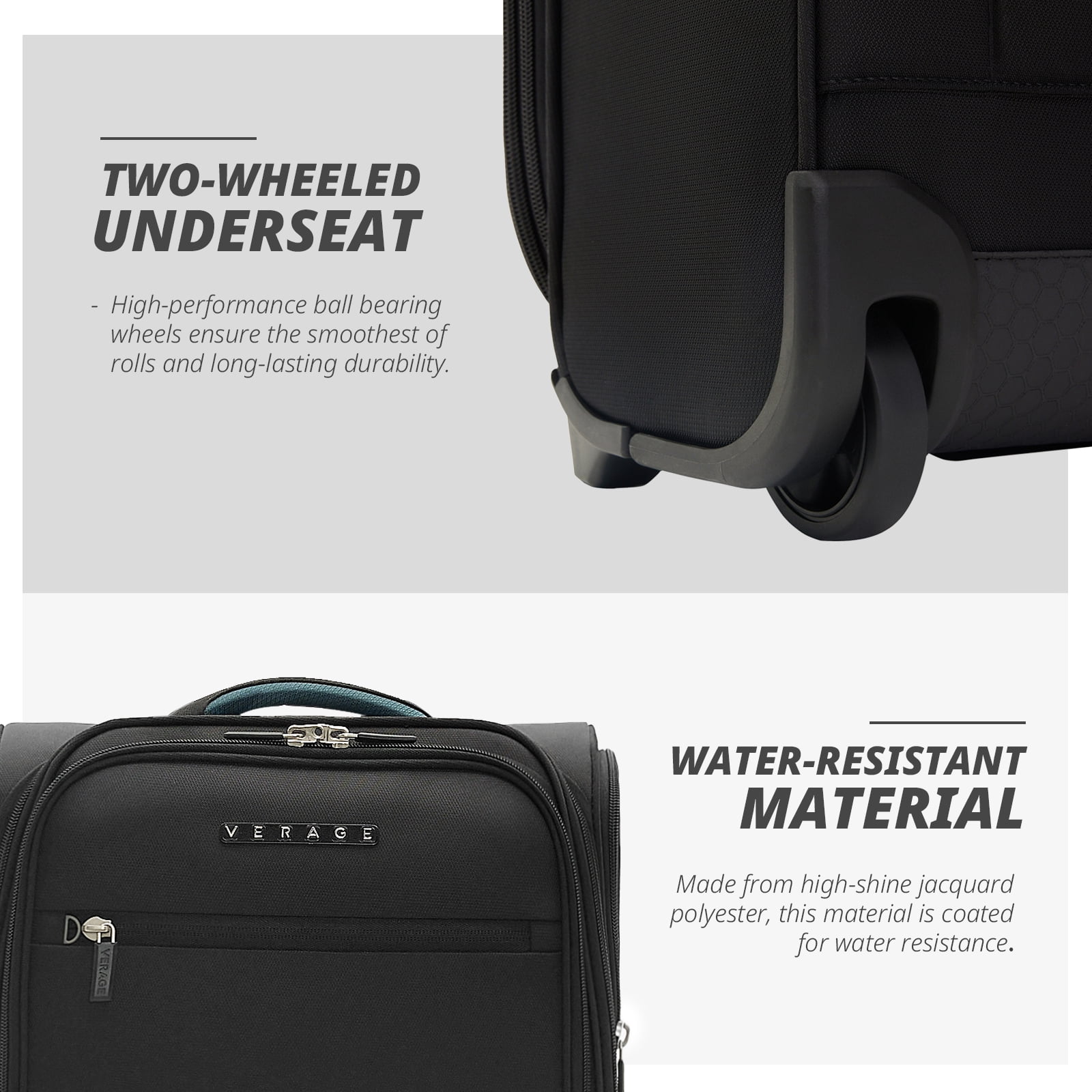 VERAGE 16-Inch Rolling Underseat Luggage with Wheels, Softside Expanable Small Suitcase Carry On Luggage Bags for Airlines Airplanes Short Trip Men Women (Black)
