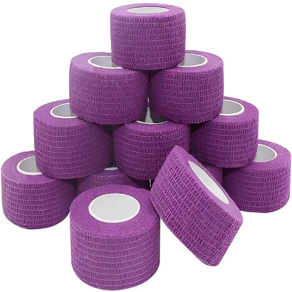 DESIGNICE Medical Tape for Skin Bandage Tape,1 inch x 12 Pack Purple Cohesive Bandage Fabric,Self-Sticking Bandage Wrap,Waterproof Self-Adhesive Tape