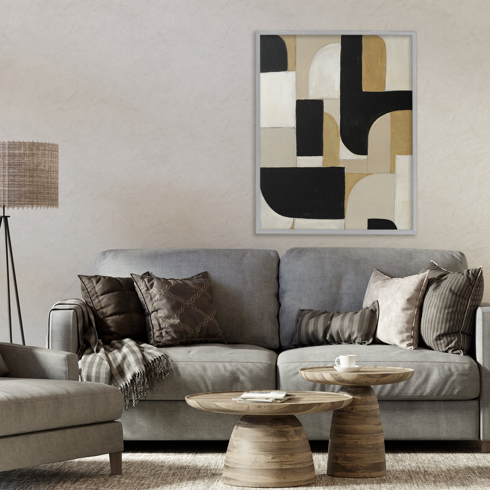 Stupell Industries Black & Neutral Shapes Gray Framed Giclee Art, design by Kippi Leonard