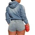 thumbnail image 5 of Women'S Half Zip Denim Hoodie Pullover Jackets Jean Tops Light Blue S, 5 of 6