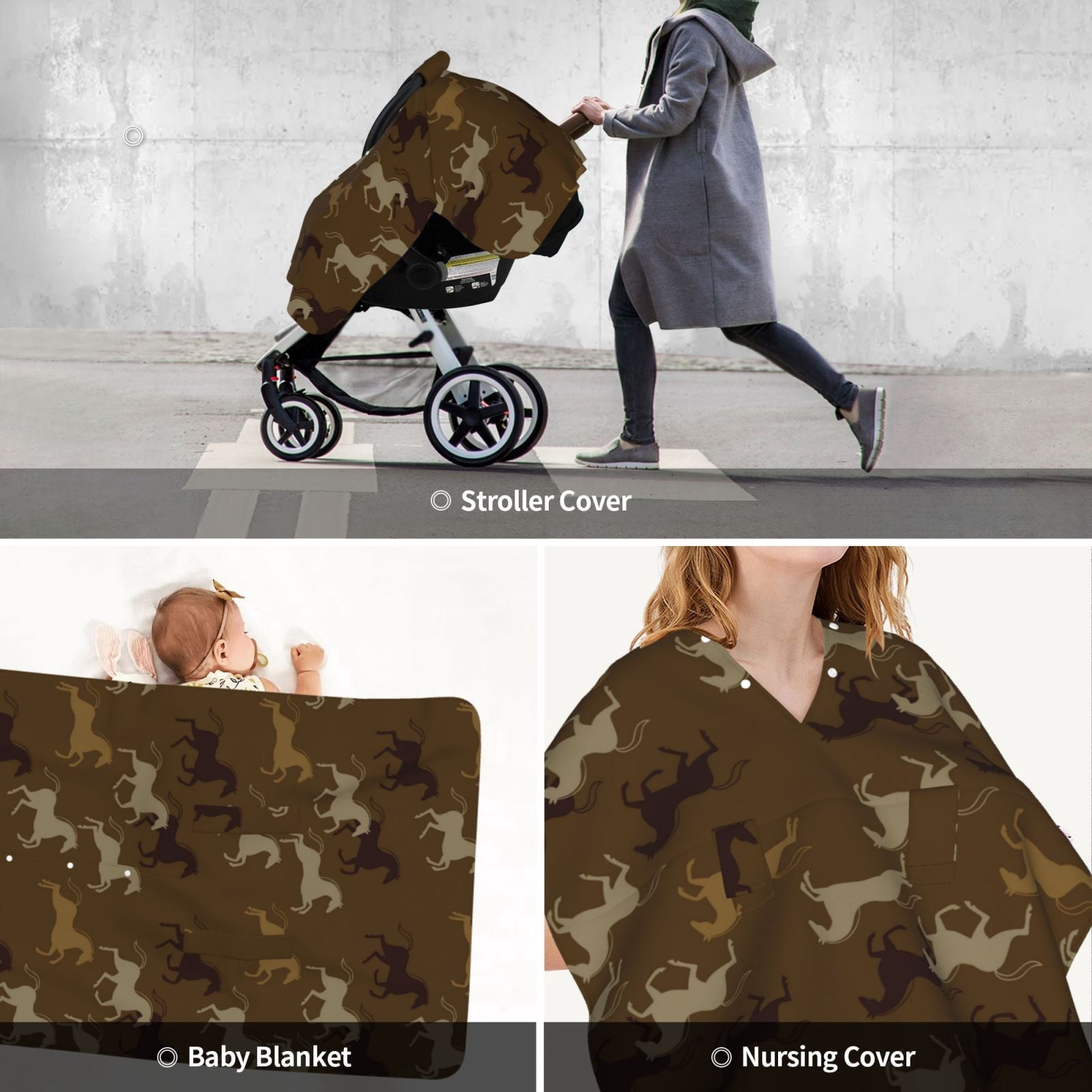 Car Seat Cover Baby - Modern Minimalist Horse Brown Breathable Infant Car Seat Cover for Baby Carseat, Lightweight Comfort Baby Essentials Must Haves Newborn Stuff for Girl Boy