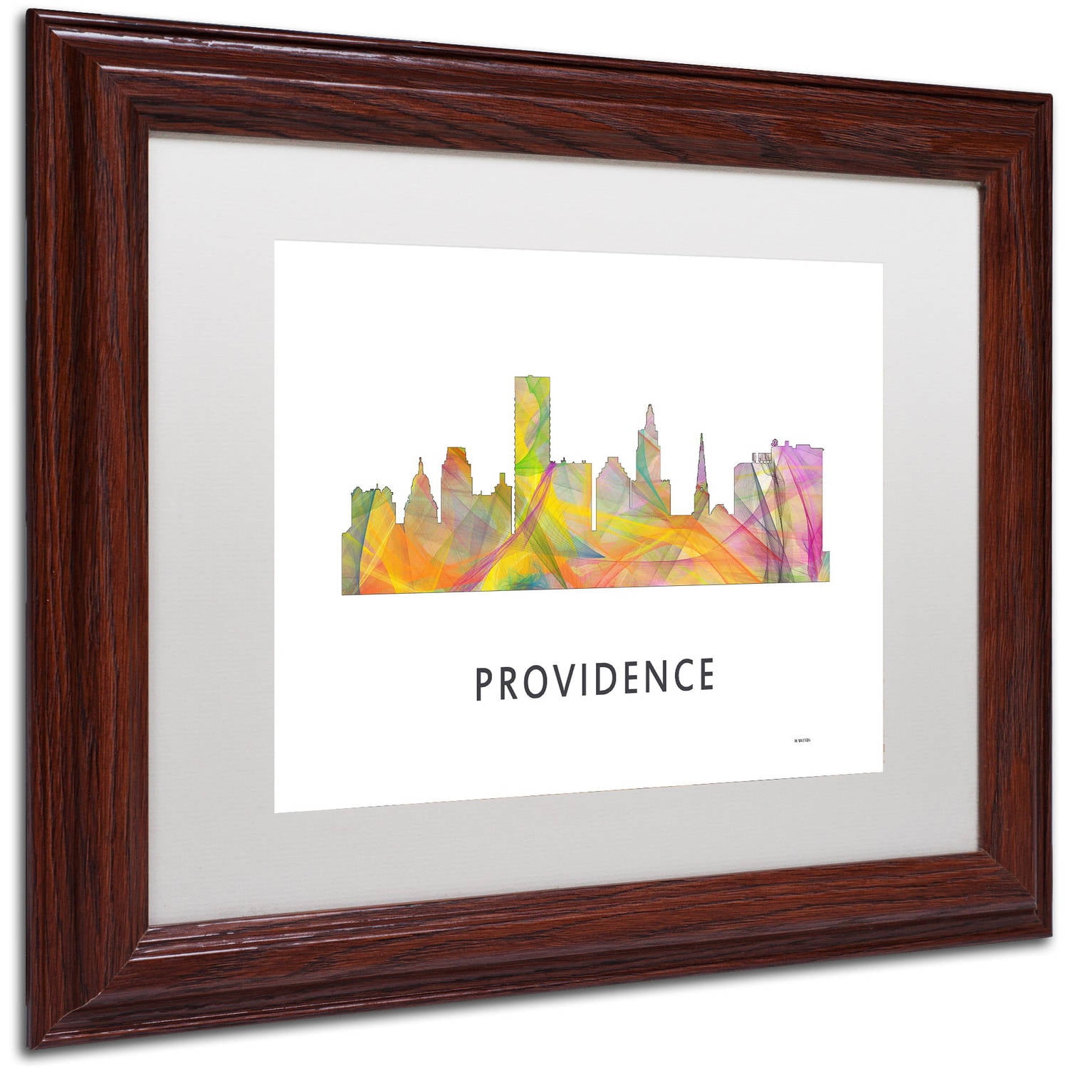 Trademark Fine Art 'Providence RI Skyline WB-1' Canvas Art by Marlene Watson, White Matte, Wood Frame