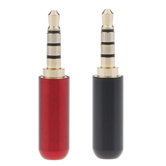 2pcs 3.5mm 4 Poles Male Plug Audio Video Solder Connector - red And Black