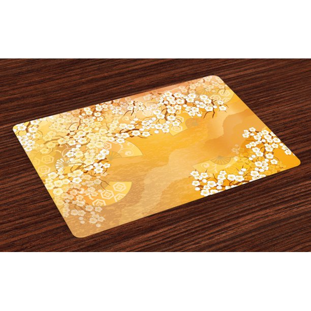 Asian Placemats Set of 4 Japanese Cherry Blossom Sakura Tree Branches