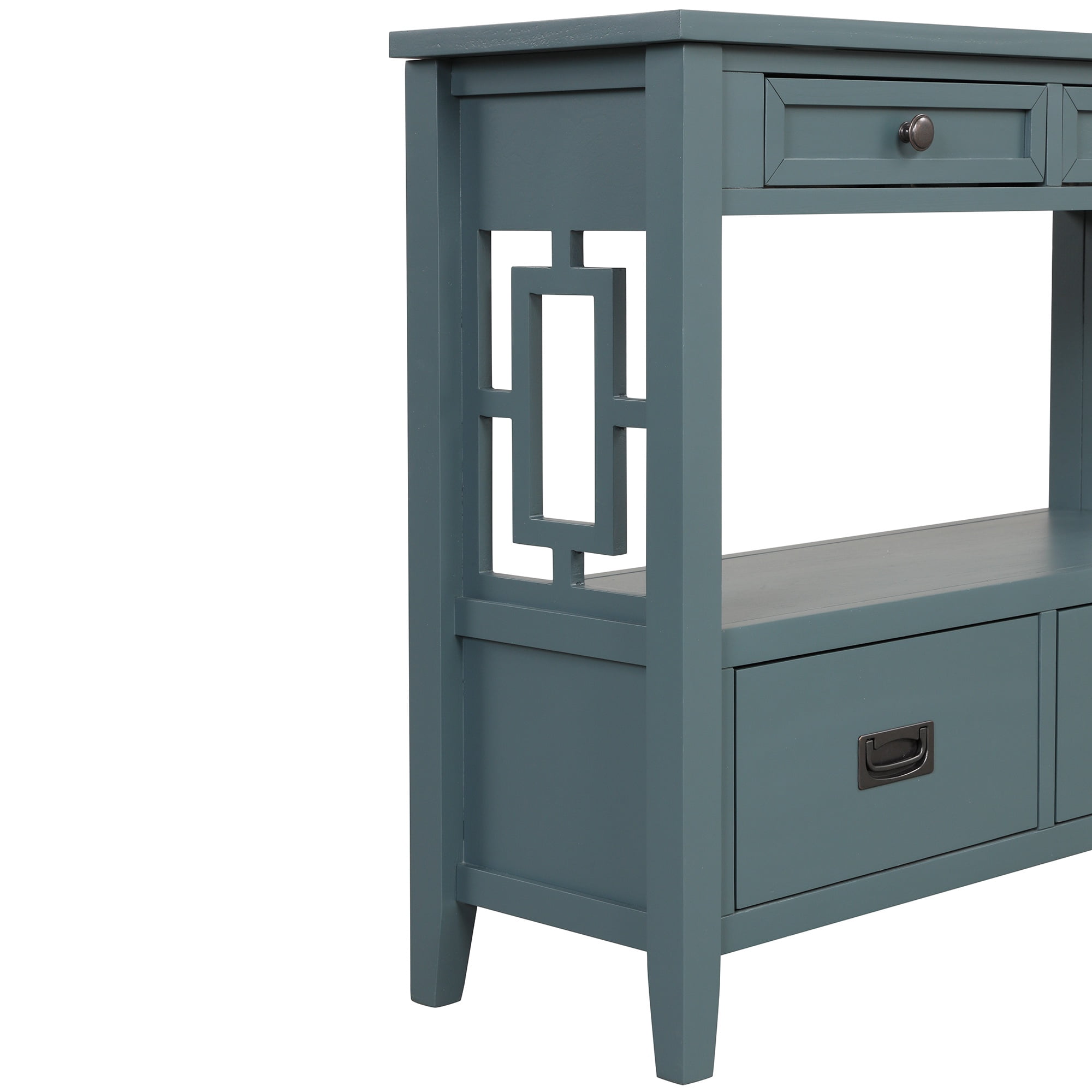 PORKISS Farmhouse Solid Wood Console Table, Entryway Table Hallway Table with 4 Drawers 1 Storage Shelf, Sofa Table for Living Room, Foyer, Blue