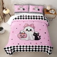 thumbnail image 2 of Homewish Cartoon Bow Ghost Cat Quilt Full for Boys Girls, Sugar Halloween Pumpkin Full Bedspread Sets, 3pcs, 2 of 7