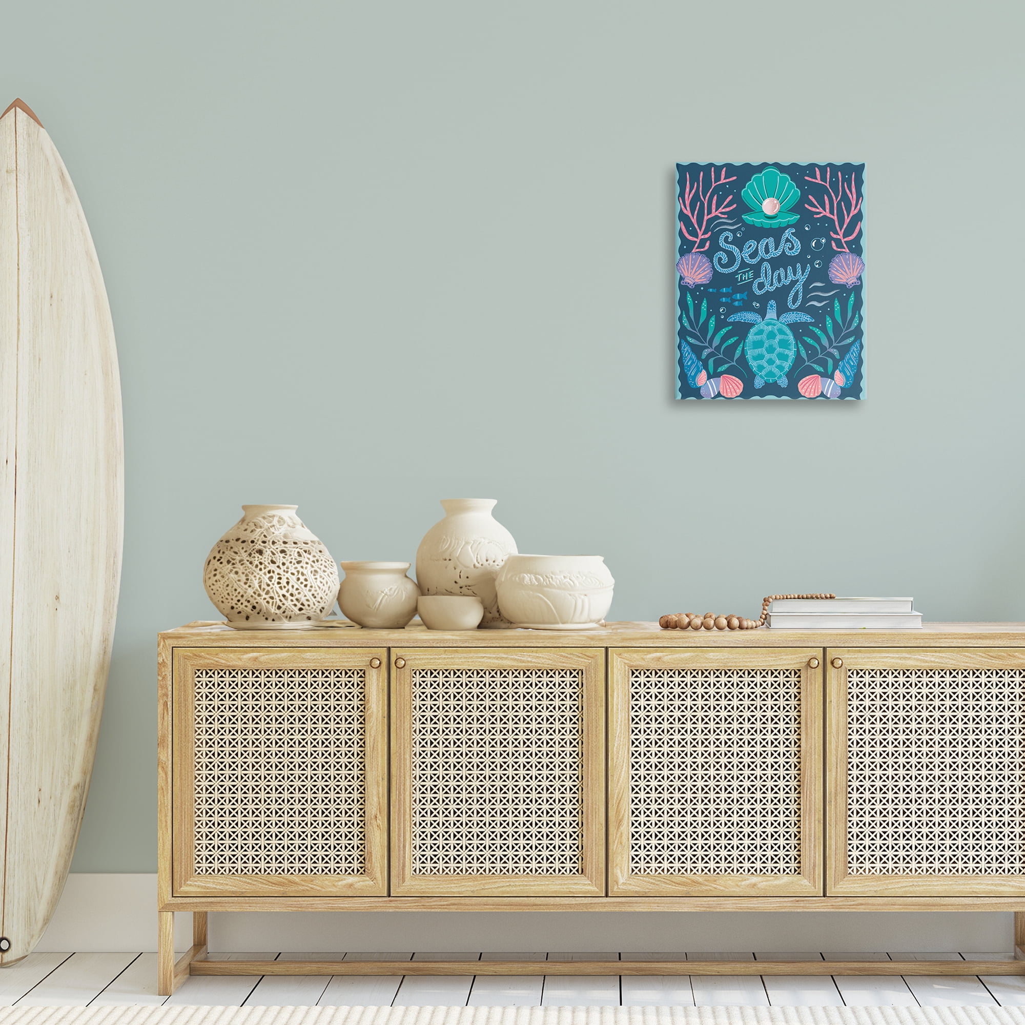 Stupell Industries Symmetrical Seas The Day Animals Painting Wrapped Canvas Art Print Wall Art, 16 x 20