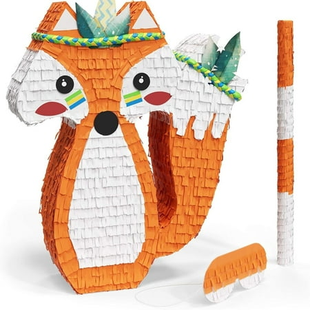 Fox Pinata Bundle with a Blindfold and Bat ― Perfect Sized Pinata For Birthday Parties, Kids Carnival and Related Events