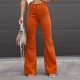 thumbnail image 2 of Women Bell Bottom Flare Pants Autumn Winter Pure Color Slim Fit Corduroy Casual High Waisted Trousers Orange S, 2 of 7