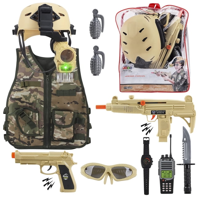 Disfraz de soldado de combate militar para niños con casco DeaO