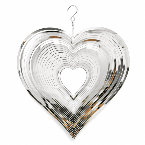 Kabuer Stainless Steel 3D Heart Metal Wind Spinner, 13.8-Inch