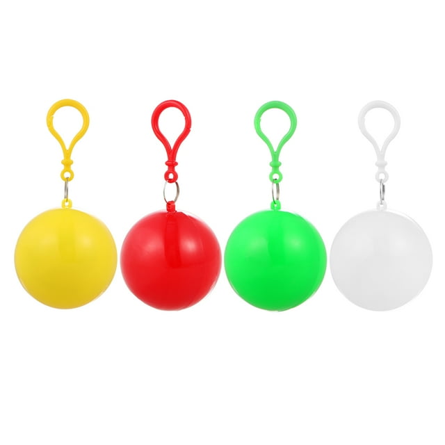 4 Pcs Disposable Ball Poncho Unisex Easy Carry Keyring Ball Raincoat Rain Poncho Rainwear Keyring Ball Practical (White, Yellow, Red, Green)