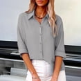 thumbnail image 2 of LEKODE womens linen tops V-neck Round neck embroidery cotton linen tops for women Dressy Casual Button-down lightweight shirt womens short sleeve button down shirts Casual formal wear Beige L, 2 of 9