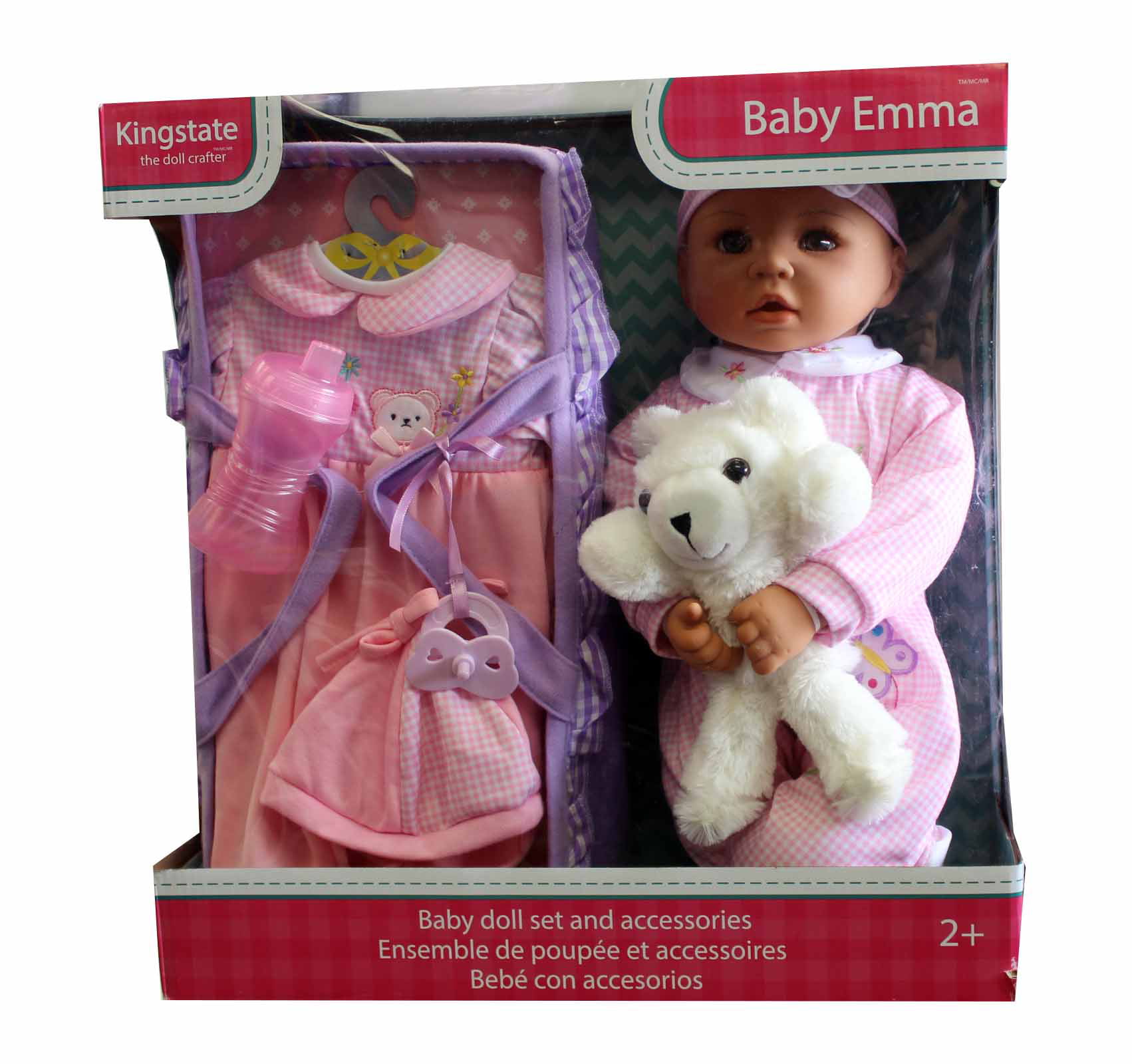 18 Inch Baby Emma Doll With 5 Accessories and Plush Toy Playset Kingstate 