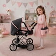 thumbnail image 2 of Dolls To Play Baby Doll Convertible Pram Stroller, 3-in-1 Doll Carriage with Removable Bassinet, Adjustable Handle, Canopy, Storage Basket, Pink/Black, 2 of 7