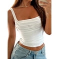 thumbnail image 2 of Women Summer Tank Tops Ruched Double Lined Sleeveless Y2K Going Out Crop Shirts White L, 2 of 5