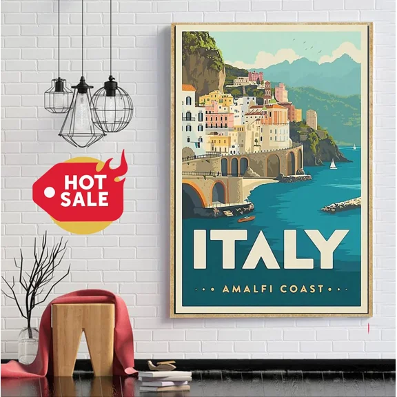 Poster Vintage Travel Italy Amalfi Coast Wall Art, Unframed Prints For Home Or Office, Perfect Gift For Everyone, 8x12