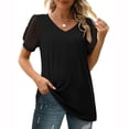 thumbnail image 5 of SDNall Blouses for Women Casual Fashion Woman Causal V-Neck Vintage Solid Blouse Short Sleeve Tops Summer Tops for Women (Black, Sizes S-XXL), 5 of 9