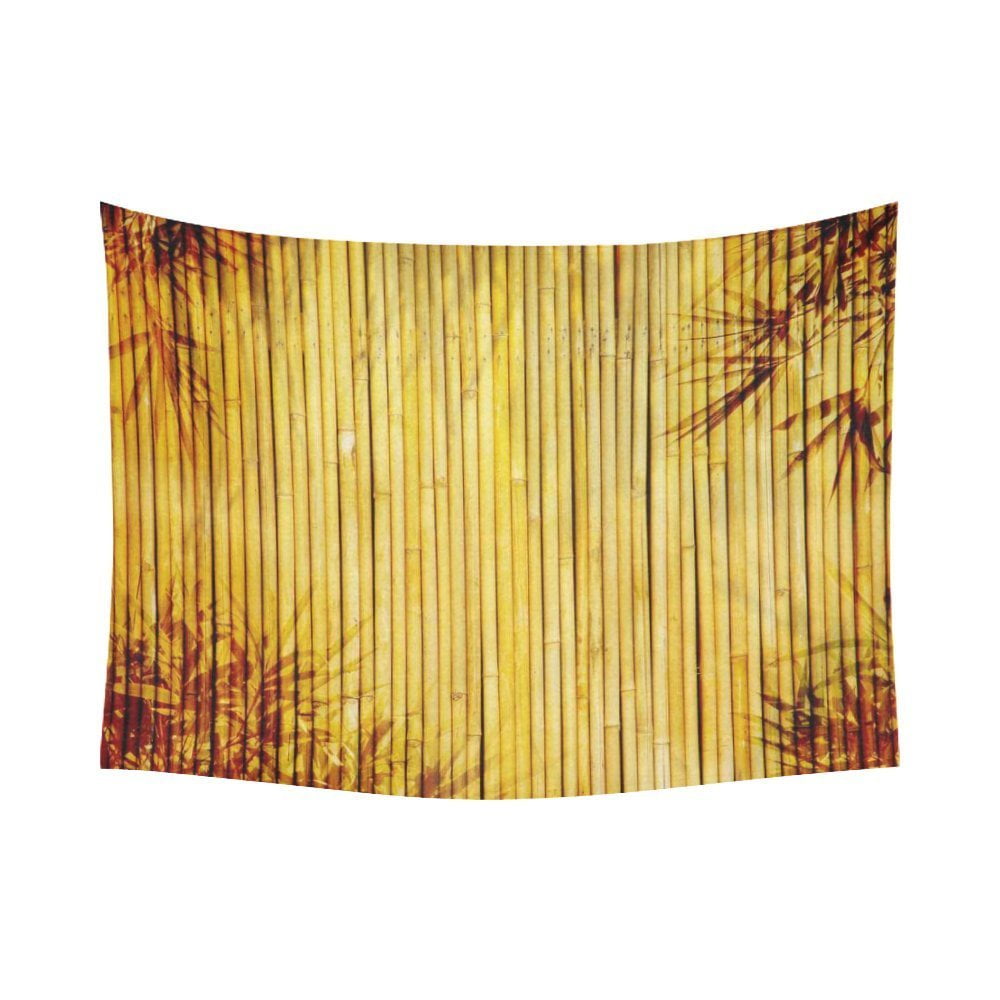 PHFZK Nature Wood Wall Art Home Decor, Bamboo and Leaves Tapestry Wall Hanging 80 X 60 Inches