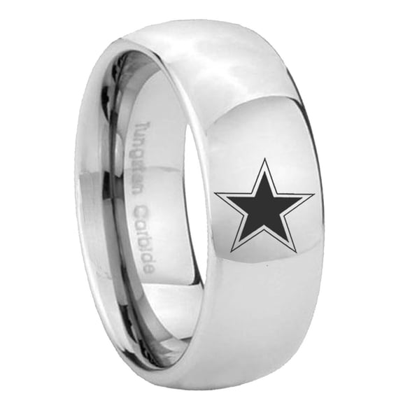 Cowboys Star Gray High Polish Dome Tungsten Men Ring 10MM