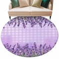 thumbnail image 2 of Round Area Rug 7 Ft, Purple Lavender Washable Non-Slip Circle Carpet for Living Room/Bedroom, Spring Watercolor Wildflowers Plant Plaid Low-Profile Large Runner Mat Collection Rugs for Indoor, 2 of 7
