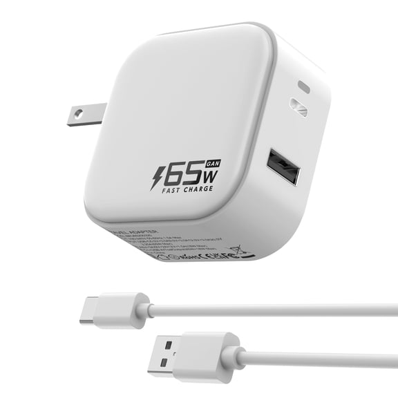 Jippofu  65W USB C Charger, PD QC 3.0 Fast Charging Type C Wall Charger Block, 2 Ports USB-C Power Adapter for amsung S23 Google Pixel Tablet Switch, White