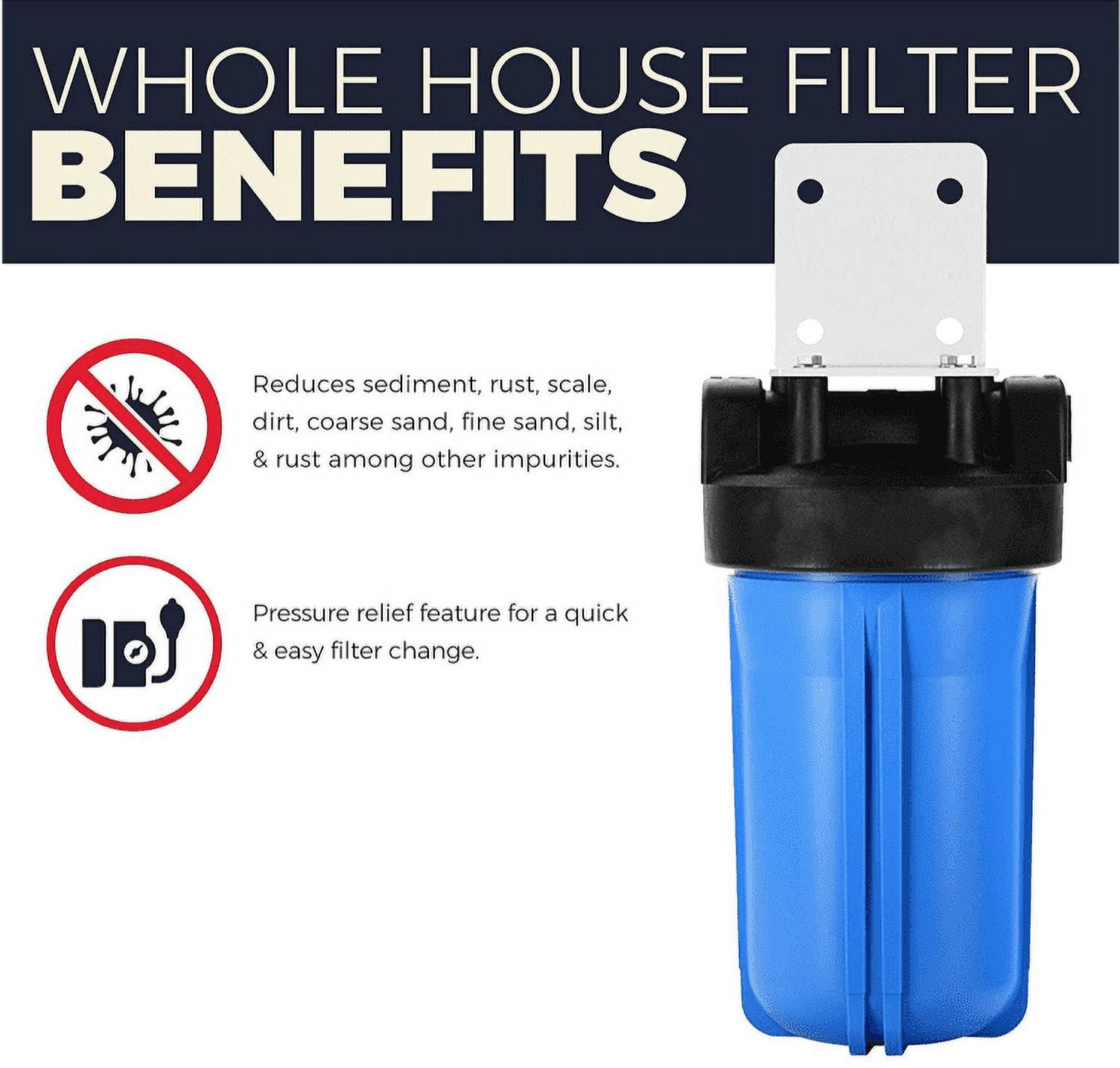 Whole House 10" Big Blue Water Filter System + Filters (Sediment, Carbon)