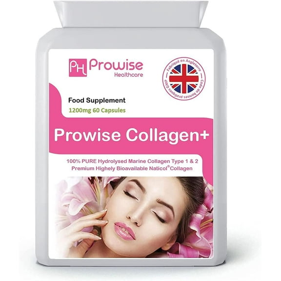 Marine Collagen Type 1 and Type 2 1200mg - 60 Capsules | UK Manufactured by Prowise Healthcare