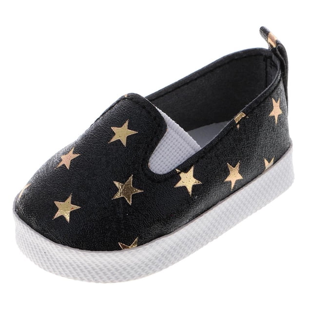 Zapato informal estampado sin cordones para muñecas American Doll de 18 pulgadas, color negro