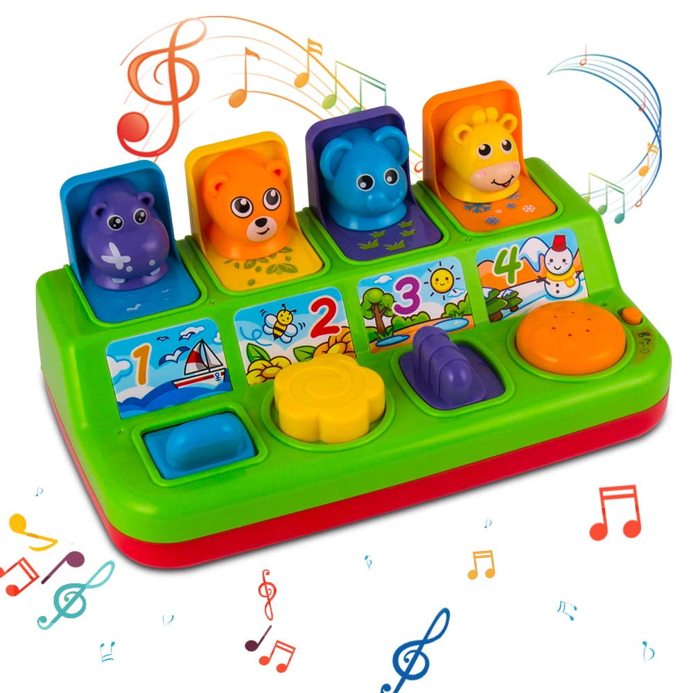 Interactive Pop Up Animals Toy with Music, Animal Sound, Activity Toys for Ages 9-12 - 18 Months &1 Year Old Kids, Babies, Toddlers, Boys & Girls