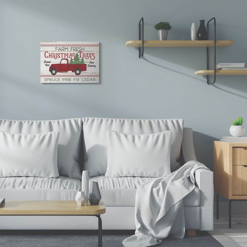 Stupell Industries Farm Fresh Christmas Trees Red Truck Holiday Word DesignCanvas Wall Art By Artist Jennifer Pugh