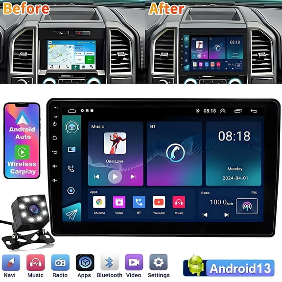 Eforcase Car Radio for Ford F-150 F-250 F-350 2006-2014 with Wireless Carplay/Android Auto, 10" Android 13 Car Stereo,Bluetooth,GPS Navi,WiFi,SWC,DSP